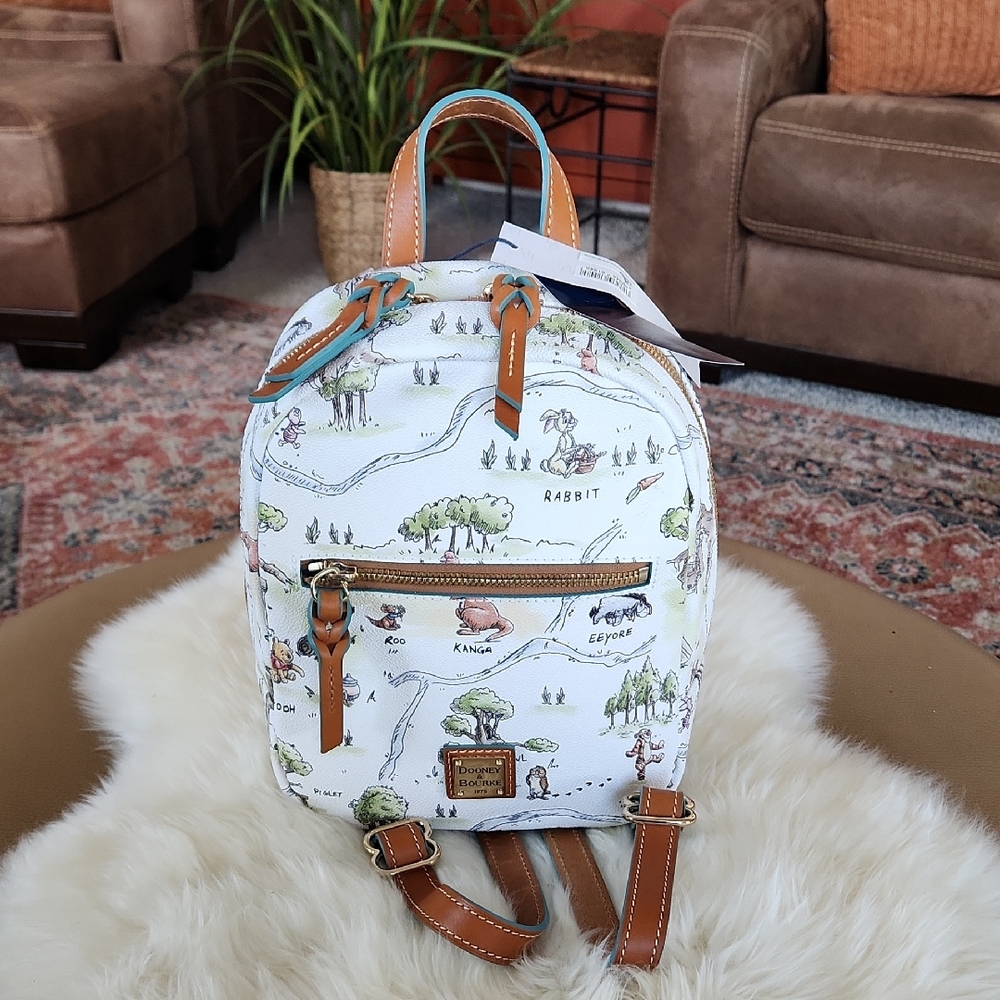 Dooney & Bourke White Storybook Print Mini Backpack with Tan Trim